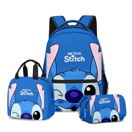 Kit mochila, lancheira e estojo Stitch